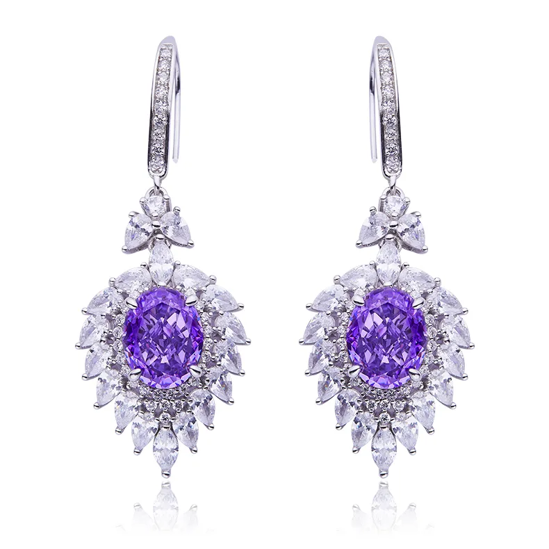 E0079 Oval High-Carbon Diamond Lab-Grown Emerald S925 White-Gold-Plated Silver Earrings Center Stone 10*8mm/4.0CT