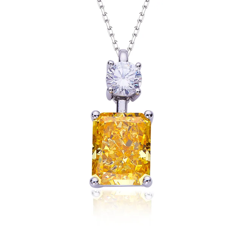 P1917997 Rectangle High-Carbon Diamond Lab-Grown Emerald S925 White-Gold-Plated Silver Pendant Center Stone 10*8mm/3.0CT