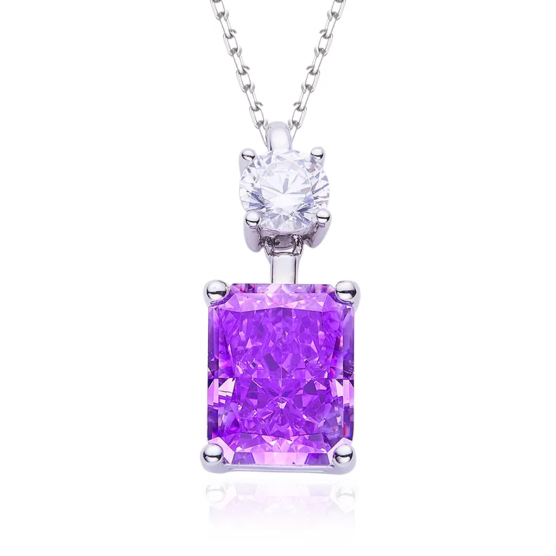 P1917997 Rectangle High-Carbon Diamond Lab-Grown Emerald S925 White-Gold-Plated Silver Pendant Center Stone 10*8mm/3.0CT