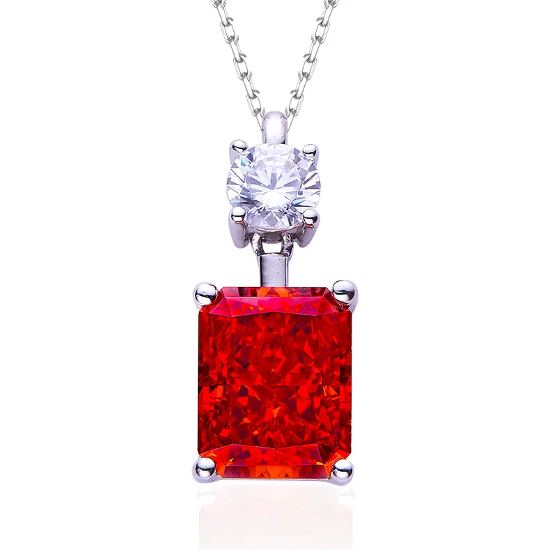 P1917997 Rectangle High-Carbon Diamond Lab-Grown Emerald S925 White-Gold-Plated Silver Pendant Center Stone 10*8mm/3.0CT