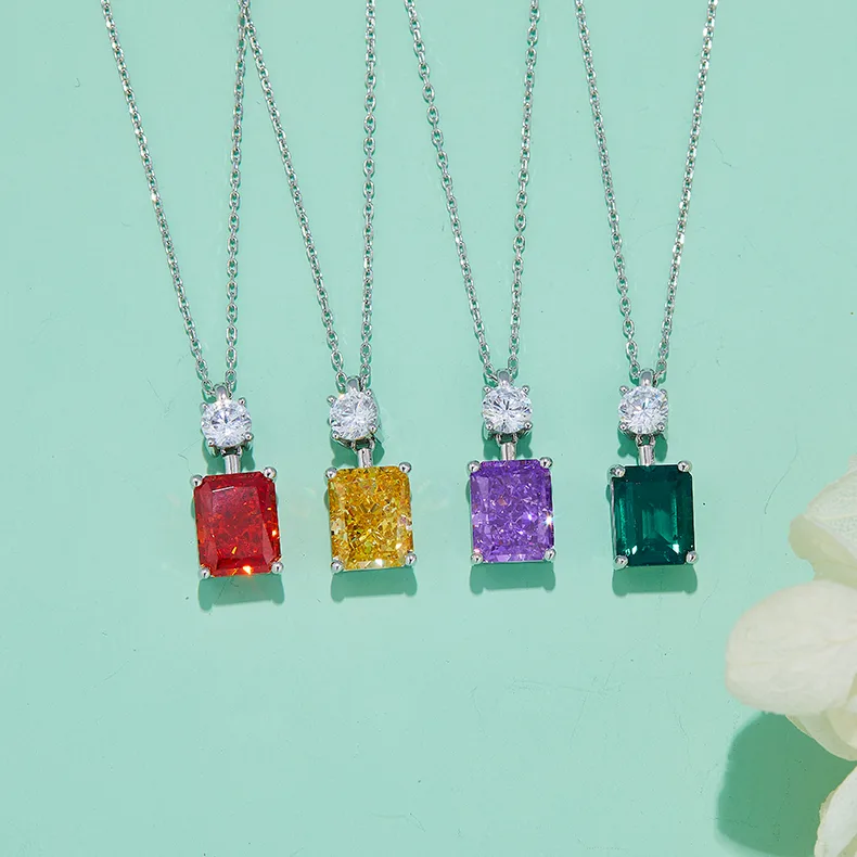 P1917997 Rectangle High-Carbon Diamond Lab-Grown Emerald S925 White-Gold-Plated Silver Pendant Center Stone 10*8mm/3.0CT