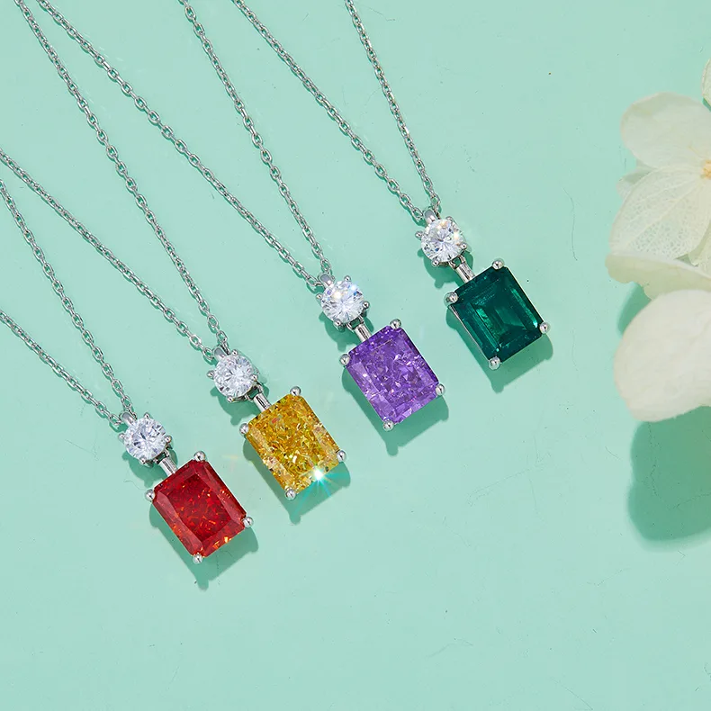 P1917997 Rectangle High-Carbon Diamond Lab-Grown Emerald S925 White-Gold-Plated Silver Pendant Center Stone 10*8mm/3.0CT