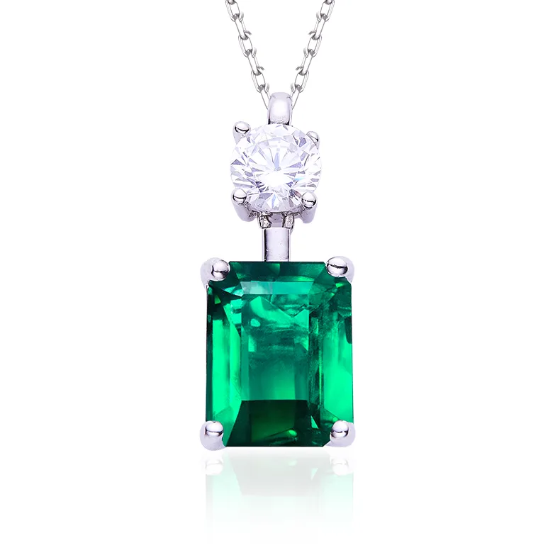P1917997 Rectangle High-Carbon Diamond Lab-Grown Emerald S925 White-Gold-Plated Silver Pendant Center Stone 10*8mm/3.0CT