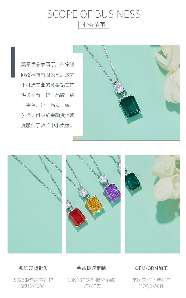 P1917997 Rectangle High-Carbon Diamond Lab-Grown Emerald S925 White-Gold-Plated