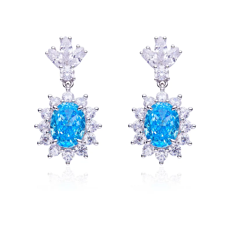 P0052 Oval High-Carbon Diamond Lab-Grown Emerald Lab-Grown Ruby S925 White-Gold-Plated Silver Earrings Center Stone 9*7mm/3.2CT