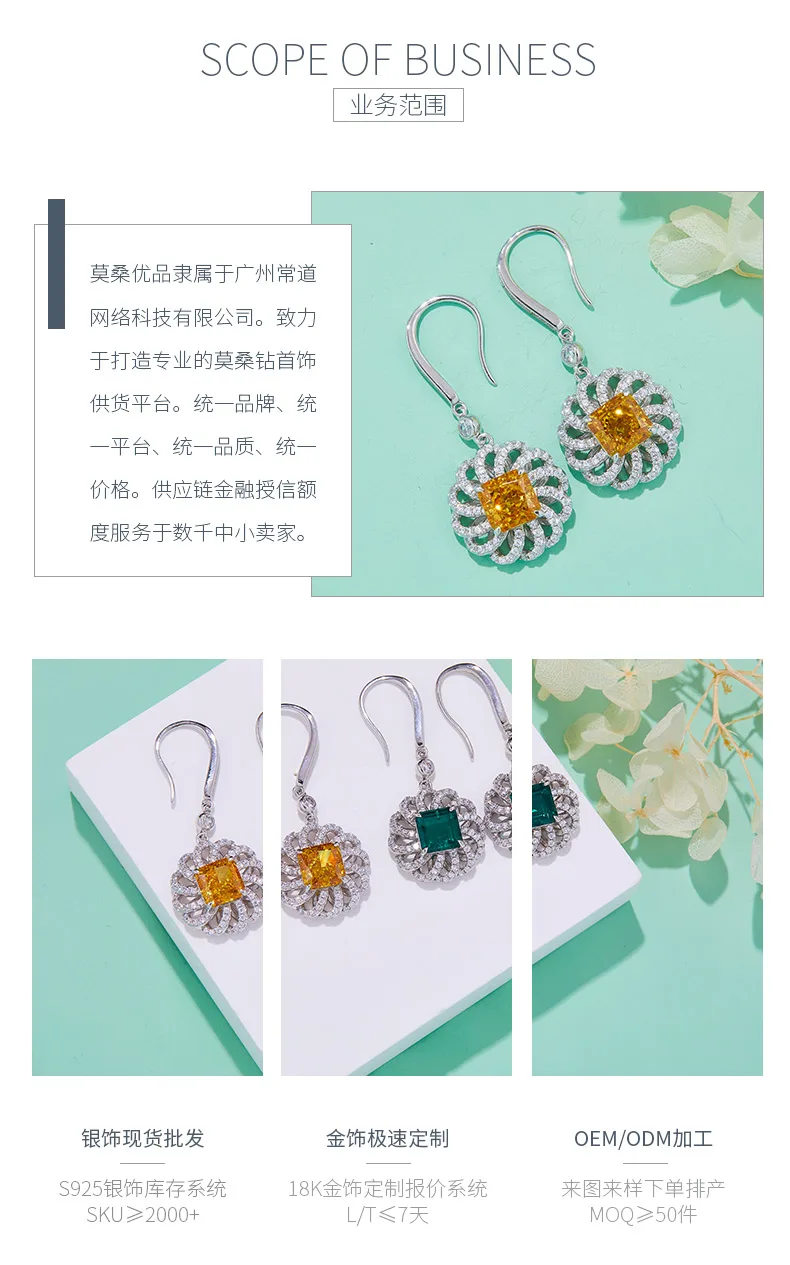 R0014 Square High-Carbon Diamond Lab-Grown Emerald S925 White-Gold-Plated Silver