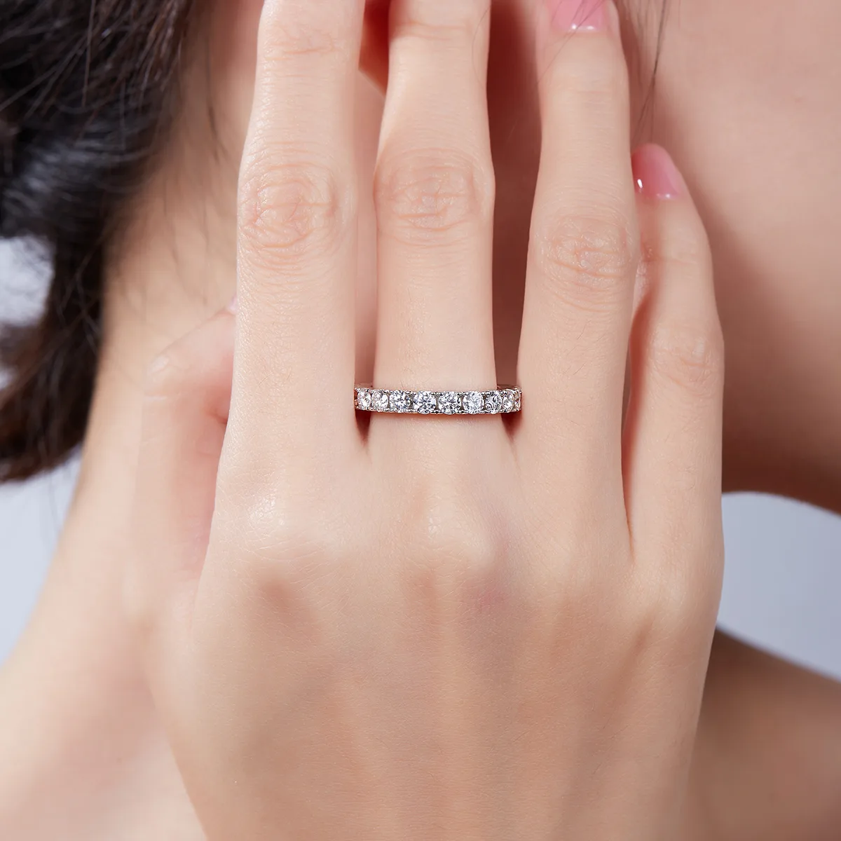 Full-Circle Ring Guard S925 White-Gold-Plated Silver Moissanite Melee Promise Ring 3.0mm
