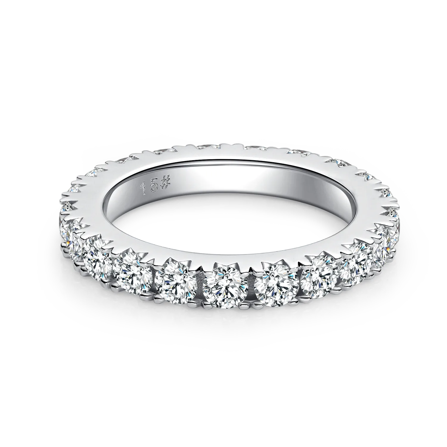 Full-Circle Ring Guard S925 White-Gold-Plated Silver Moissanite Melee Promise Ring 3.0mm