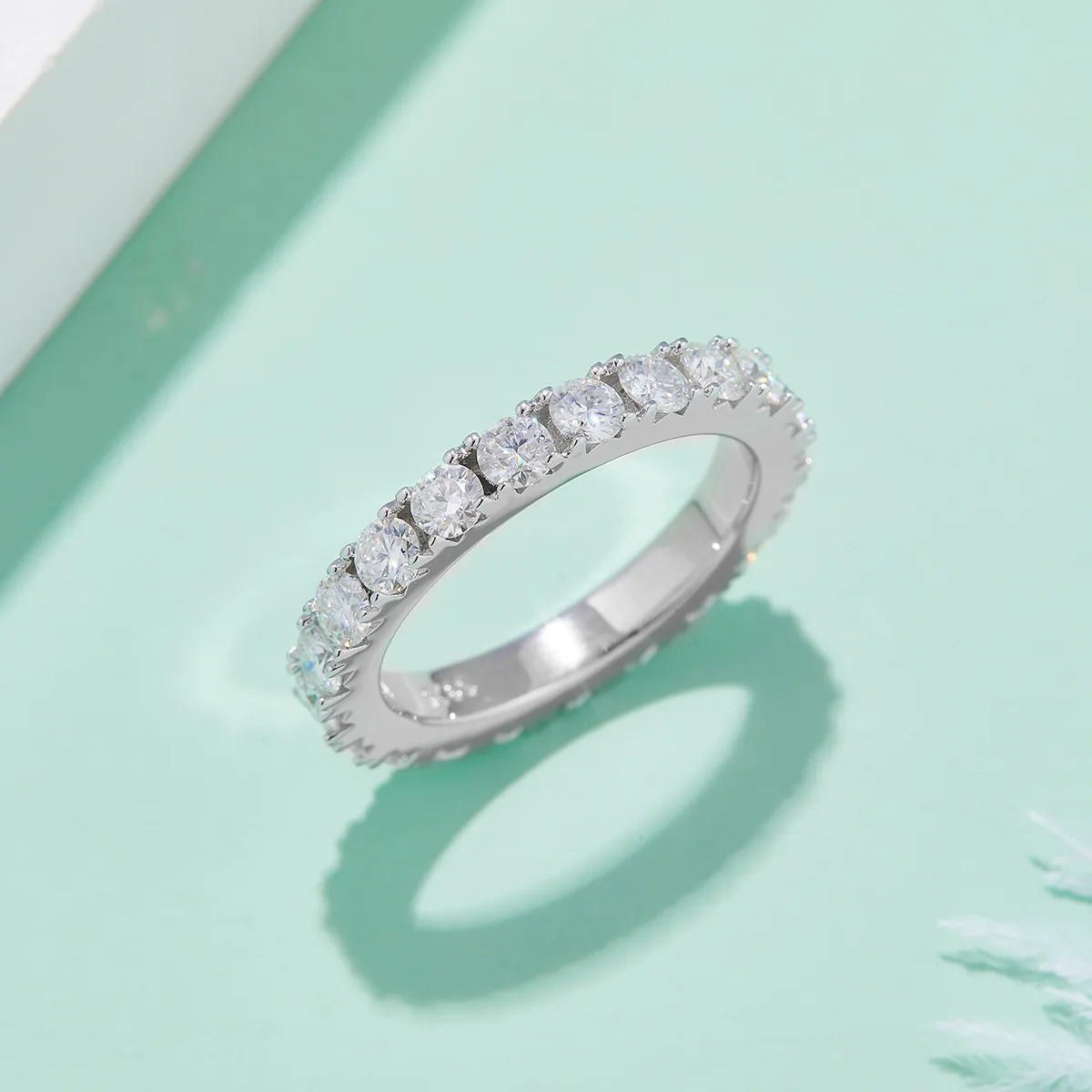 Full-Circle Ring Guard S925 White-Gold-Plated Silver Moissanite Melee Promise Ring 3.0mm