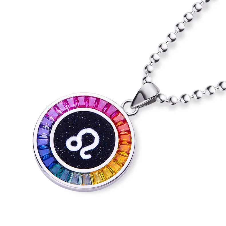 Leo Multicolor Synthetic Gemstone Horoscope Necklace S925 White-Gold-Plated Silver