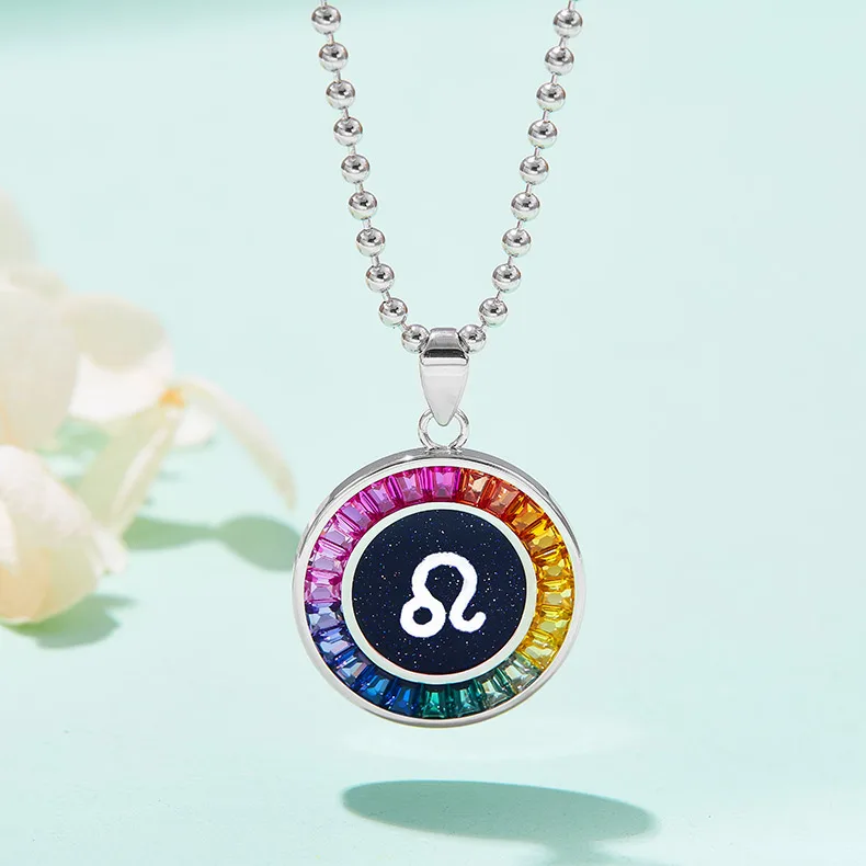 Leo Multicolor Synthetic Gemstone Horoscope Necklace S925 White-Gold-Plated Silver