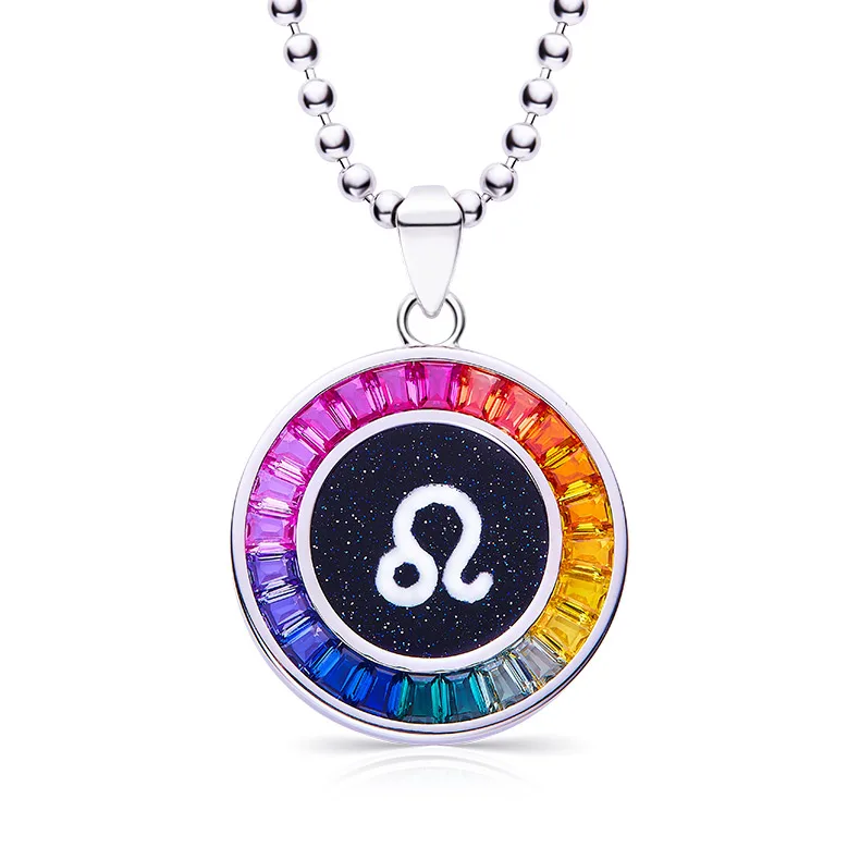 Leo Multicolor Synthetic Gemstone Horoscope Necklace S925 White-Gold-Plated Silver