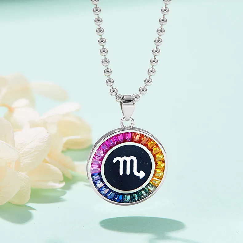 Scorpio Multicolor Synthetic Gemstone Horoscope Necklace S925 White-Gold-Plated Silver