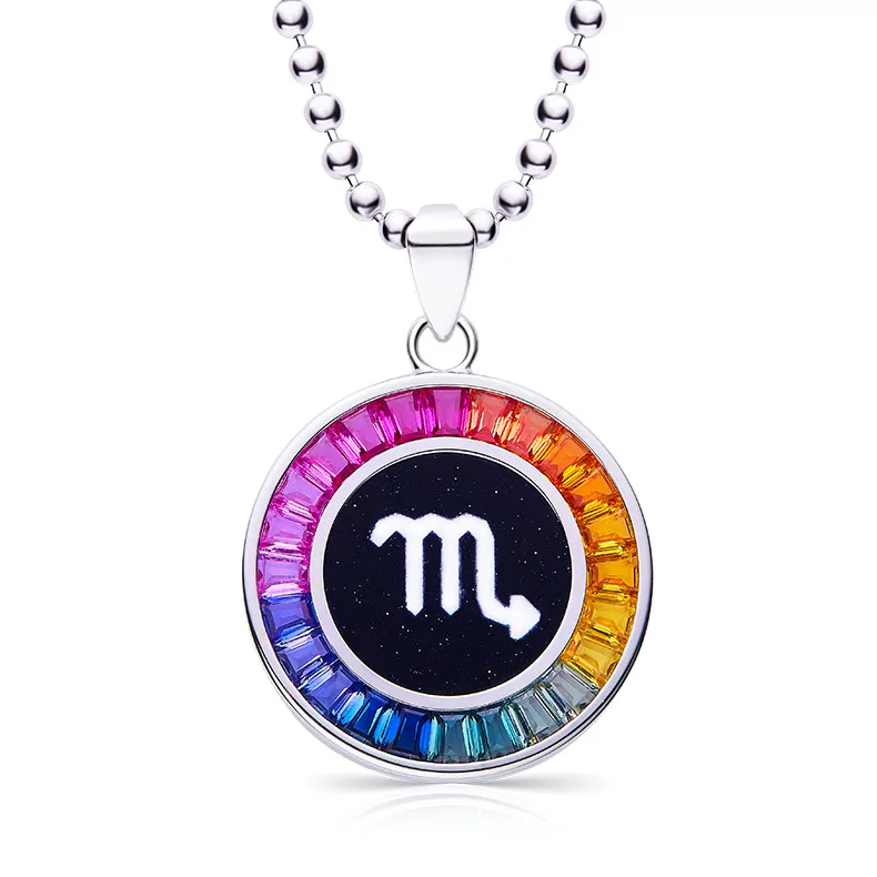 Scorpio Multicolor Synthetic Gemstone Horoscope Necklace S925 White-Gold-Plated Silver