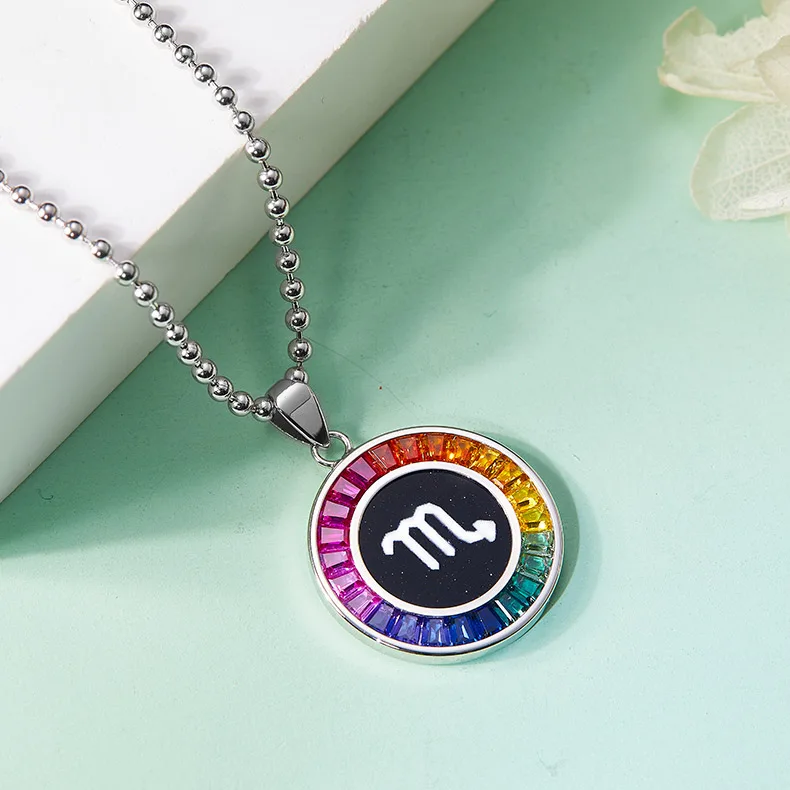 Scorpio Multicolor Synthetic Gemstone Horoscope Necklace S925 White-Gold-Plated Silver