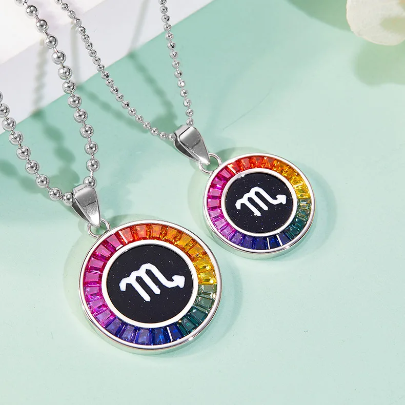 Scorpio Multicolor Synthetic Gemstone Horoscope Necklace S925 White-Gold-Plated Silver