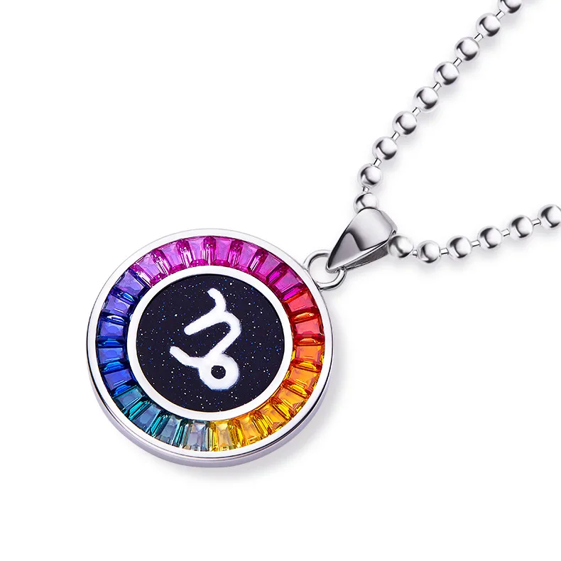 Multicolor Synthetic Gemstone Horoscope Necklace S925 White-Gold-Plated Silver