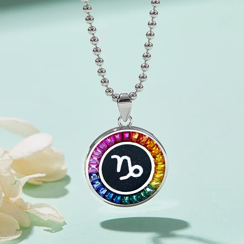 Multicolor Synthetic Gemstone Horoscope Necklace S925 White-Gold-Plated Silver
