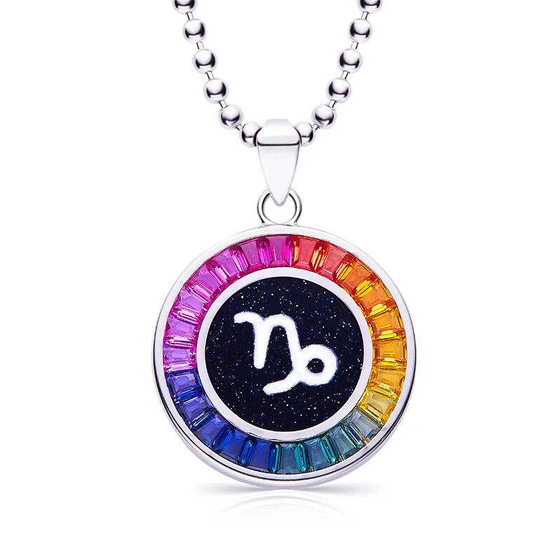 Multicolor Synthetic Gemstone Horoscope Necklace S925 White-Gold-Plated Silver