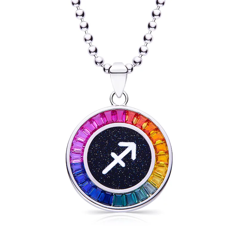 Sagittarius Multicolor Synthetic Gemstone Horoscope Necklace S925 White-Gold-Plated Silver
