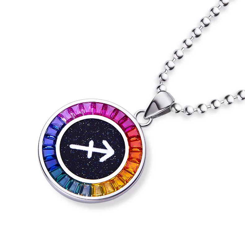 Sagittarius Multicolor Synthetic Gemstone Horoscope Necklace S925 White-Gold-Plated Silver