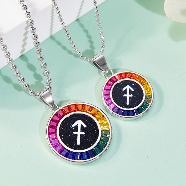 Sagittarius Multicolor Synthetic Gemstone Horoscope Necklace S925 White-Gold-Plated Silver