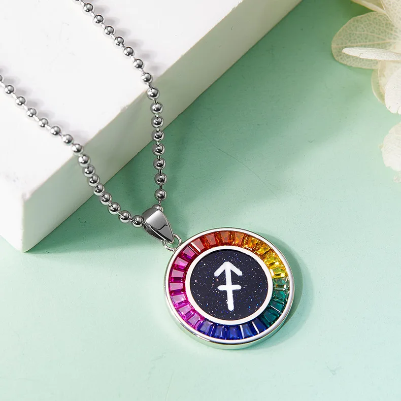 Sagittarius Multicolor Synthetic Gemstone Horoscope Necklace S925 White-Gold-Plated Silver