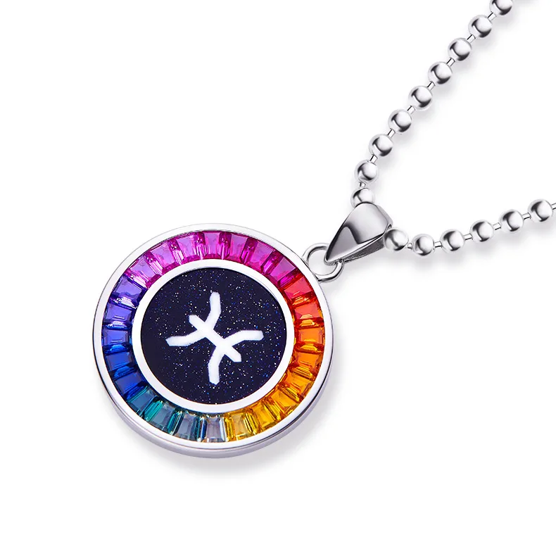 Pisces Multicolor Synthetic Gemstone Horoscope Necklace S925 White-Gold-Plated Silver
