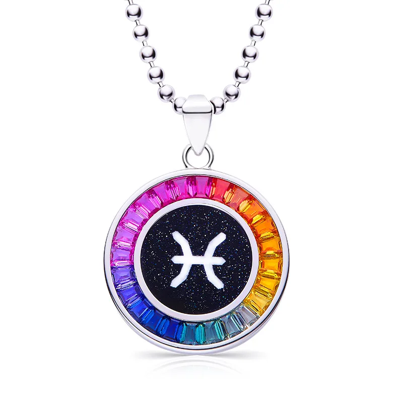 Pisces Multicolor Synthetic Gemstone Horoscope Necklace S925 White-Gold-Plated Silver