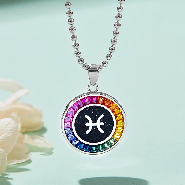 Pisces Multicolor Synthetic Gemstone Horoscope Necklace S925 White-Gold-Plated Silver
