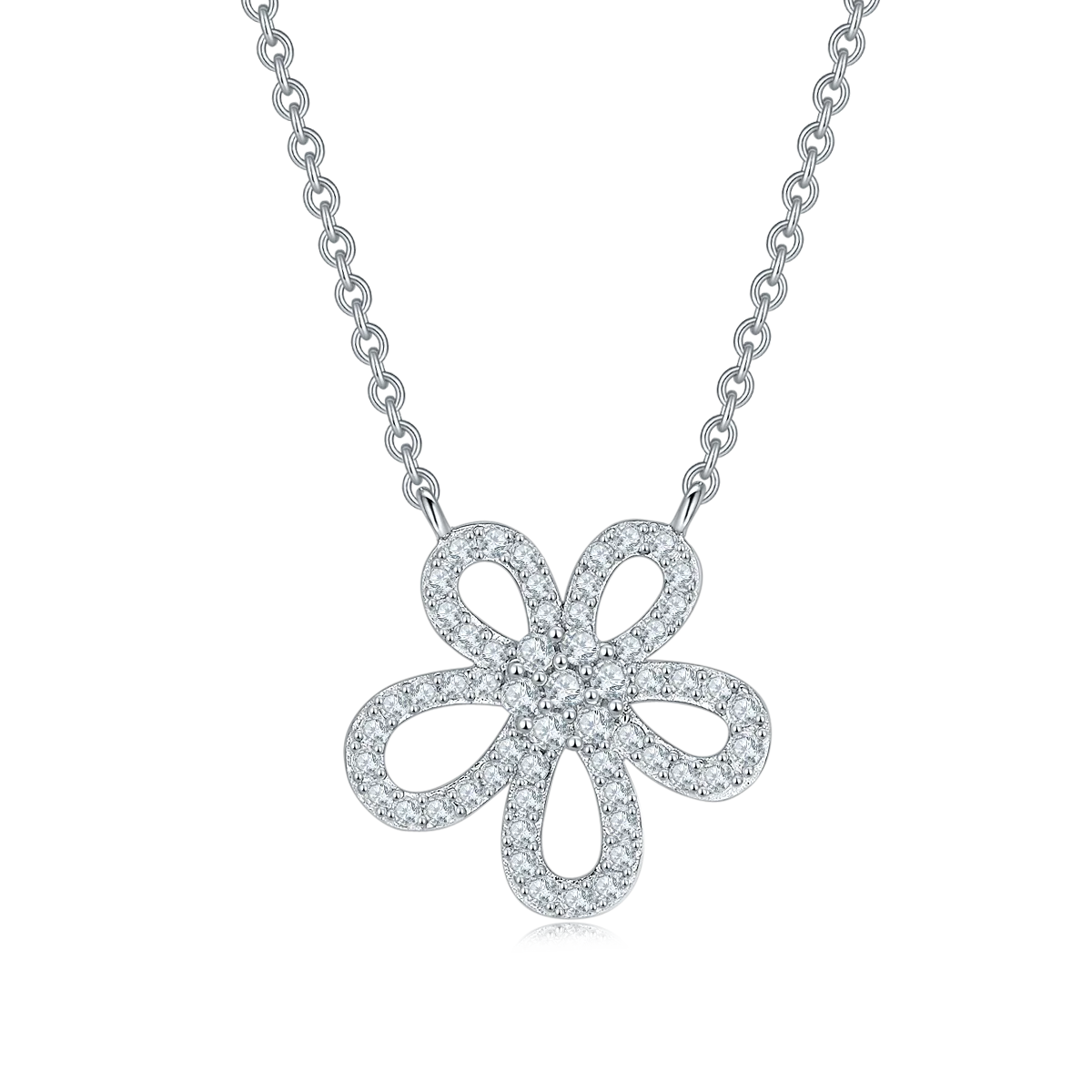 DSYP24 Flower S925 White-Gold-Plated Silver Moissanite Necklace 0.22