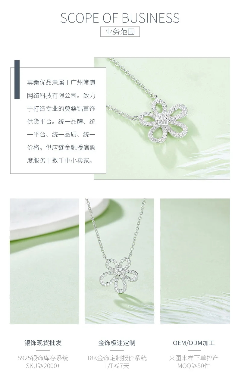DSYP24 Flower S925 White-Gold-Plated Silver Moissanite Necklace 0.22 detail 3