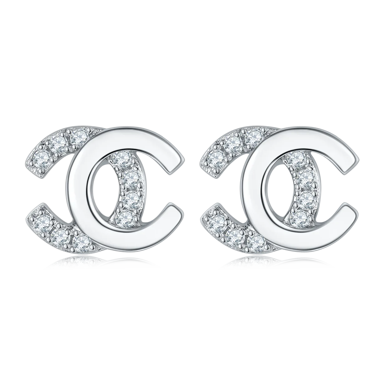 DSYE6580 CS925 White-Gold-Plated Silver Moissanite Stud Earrings 0.08CT