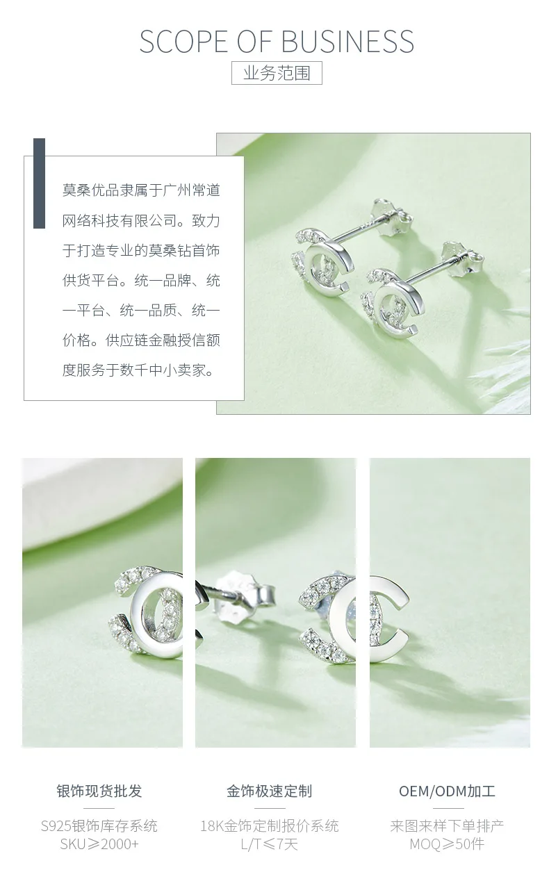 DSYE6580 CS925 White-Gold-Plated Silver Moissanite Stud Earrings 0.08CT detail 3