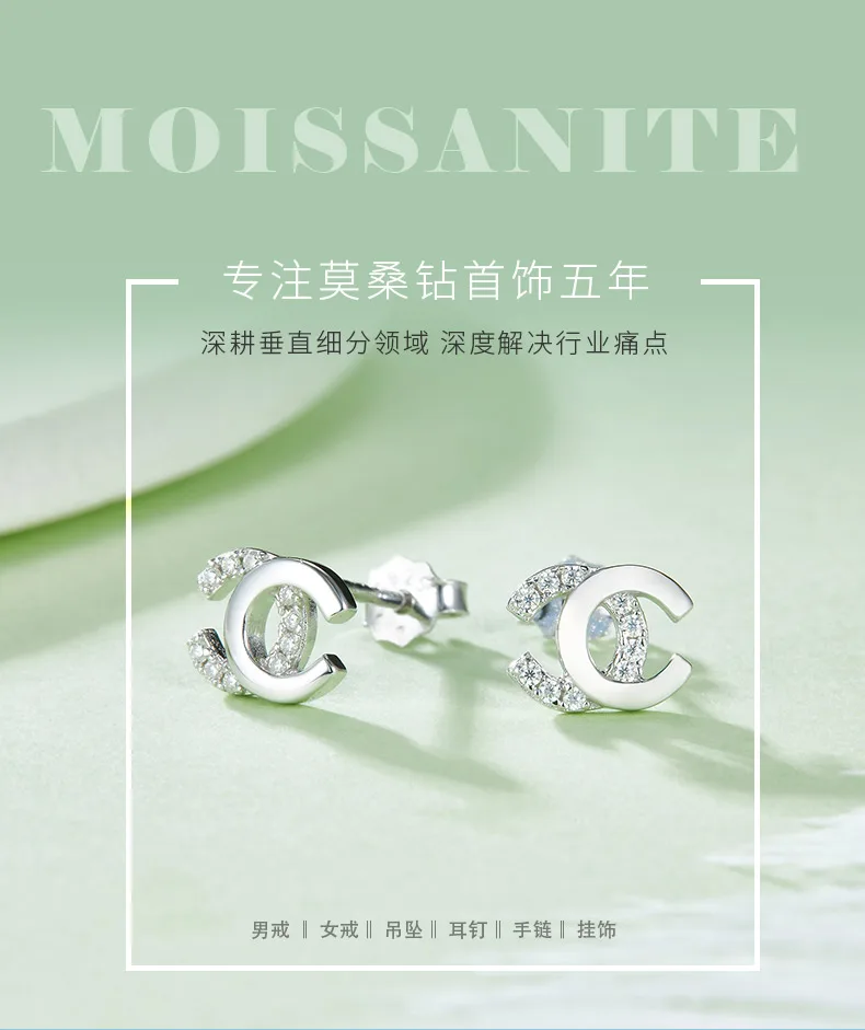 DSYE6580 CS925 White-Gold-Plated Silver Moissanite Stud Earrings 0.08CT detail 1