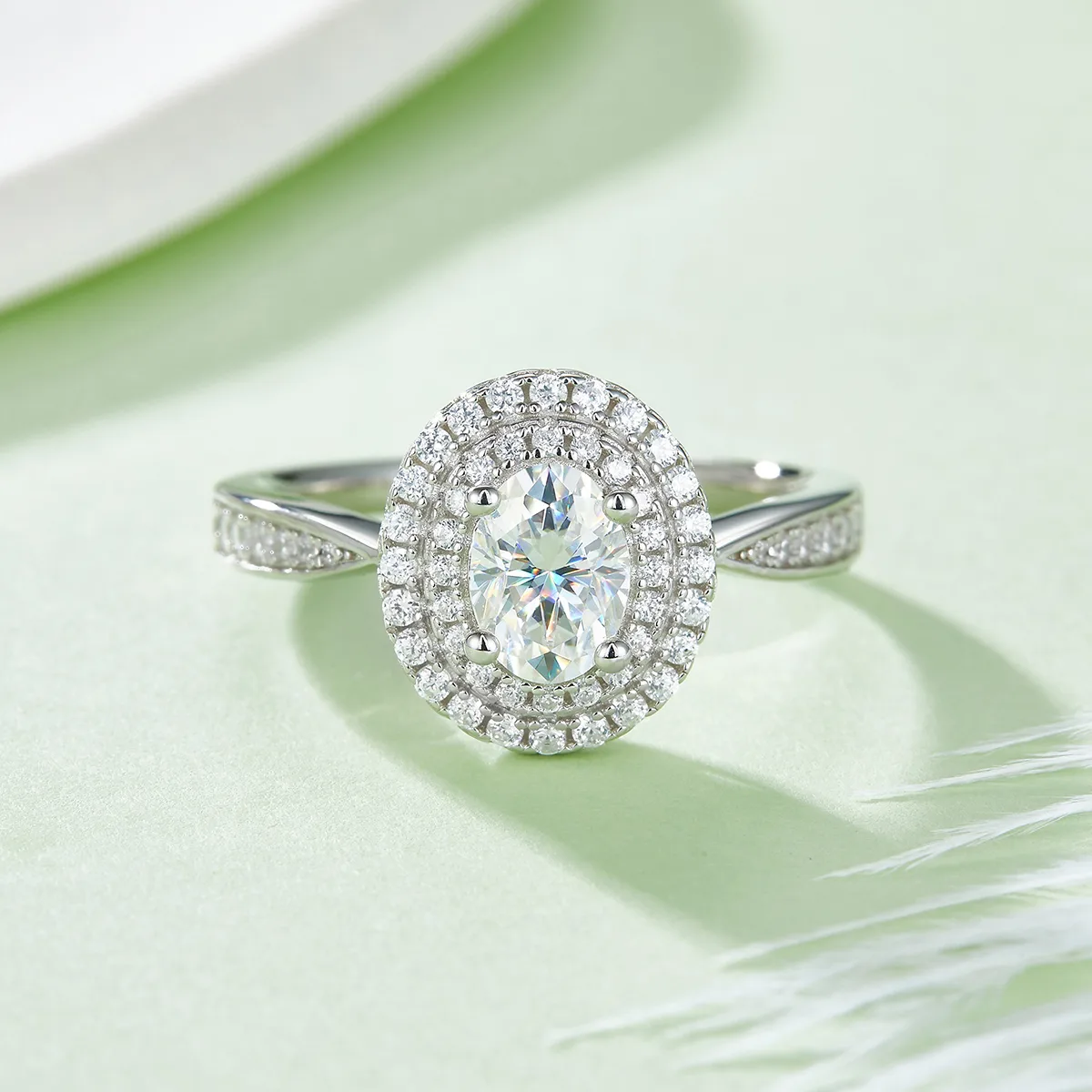 Luxury Pavé Oval S925 White-Gold-Plated Silver Moissanite Wedding Band Women's Ring 1.0ct D
