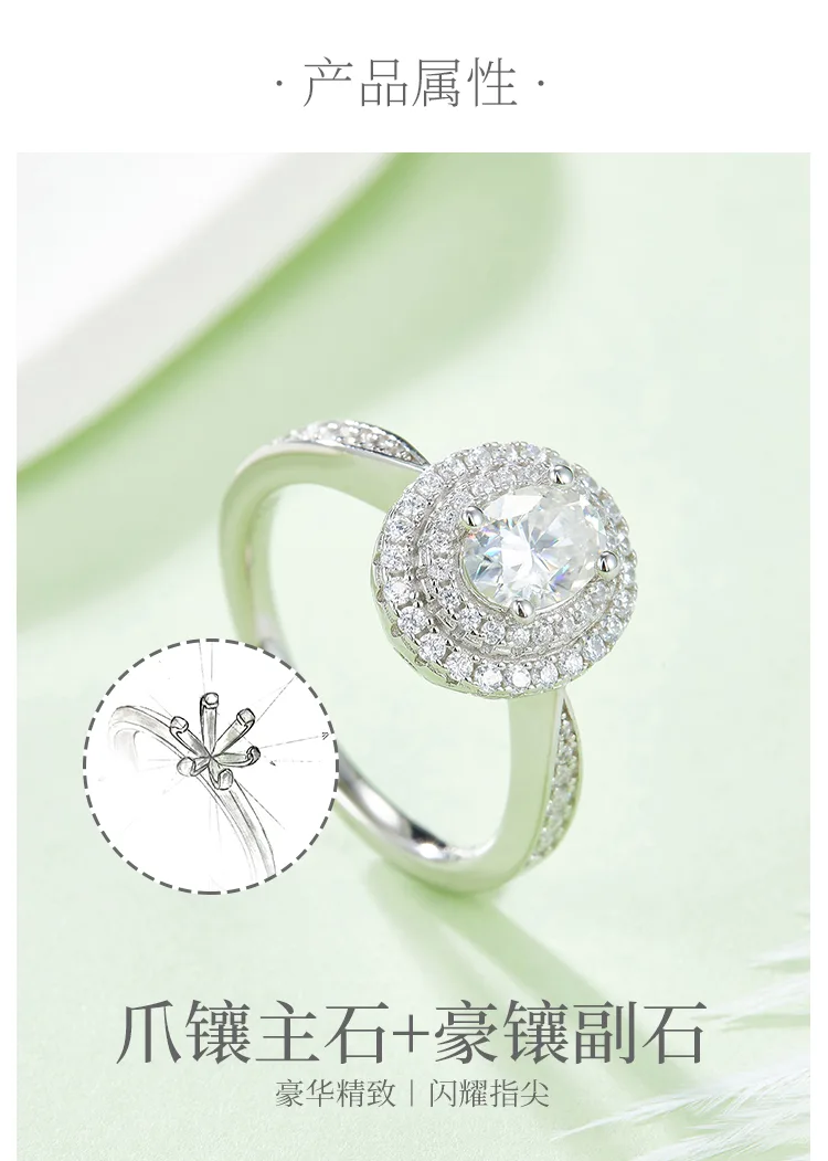 Luxury Pavé Oval S925 White-Gold-Plated Silver Moissanite Wedding Band Women