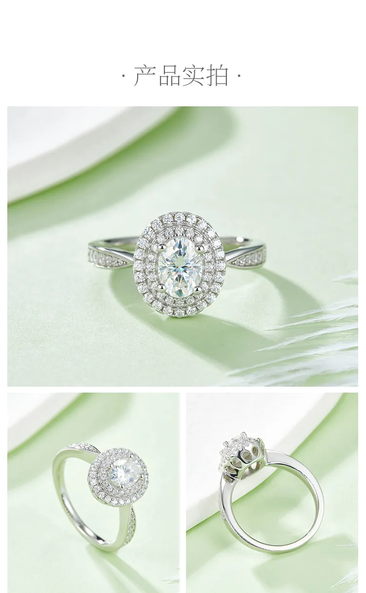 Luxury Pavé Oval S925 White-Gold-Plated Silver Moissanite Wedding Band Women