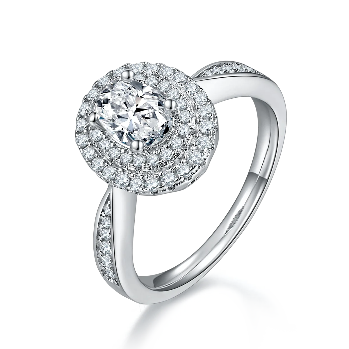 Luxury Pavé Oval S925 White-Gold-Plated Silver Moissanite Wedding Band Women's Ring 1.0ct D