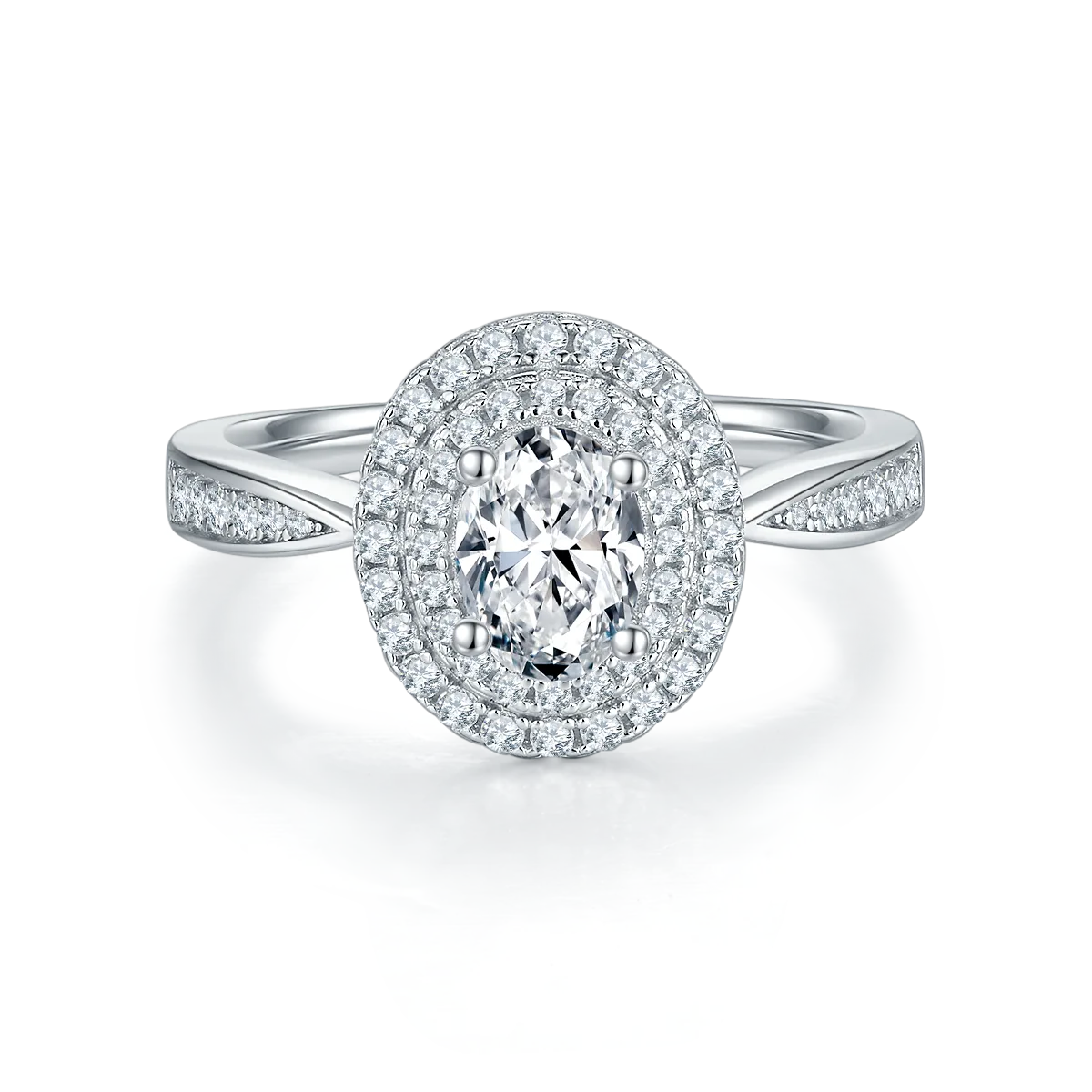 Luxury Pavé Oval S925 White-Gold-Plated Silver Moissanite Wedding Band Women's Ring 1.0ct D