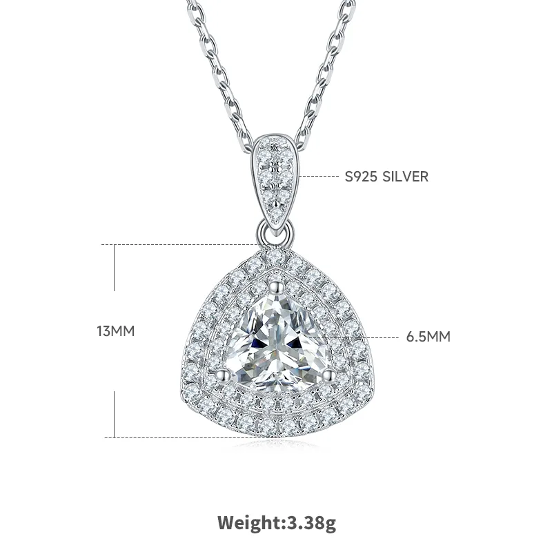 Luxury Pavé Trilliant S925 White-Gold-Plated Silver Moissanite Pendant Stud Earrings Jewelry Set