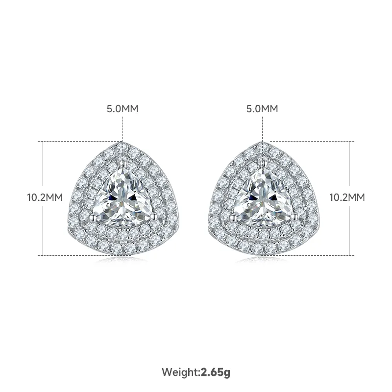 Luxury Pavé Trilliant S925 White-Gold-Plated Silver Moissanite Pendant Stud Earrings Jewelry Set