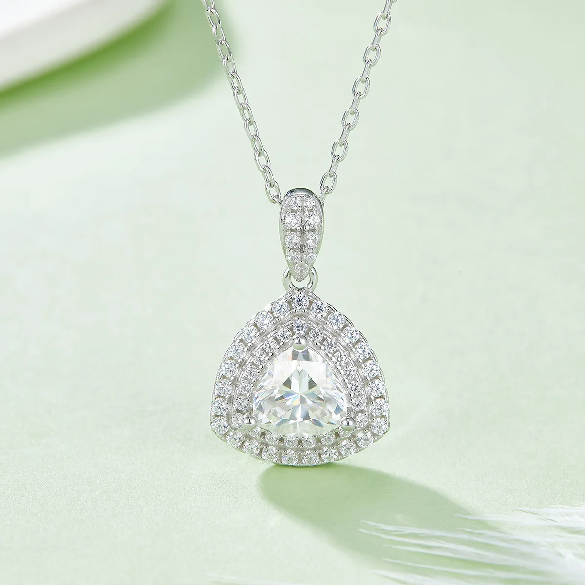 Luxury Pavé Trilliant S925 White-Gold-Plated Silver Moissanite Pendant Stud Earrings Jewelry Set
