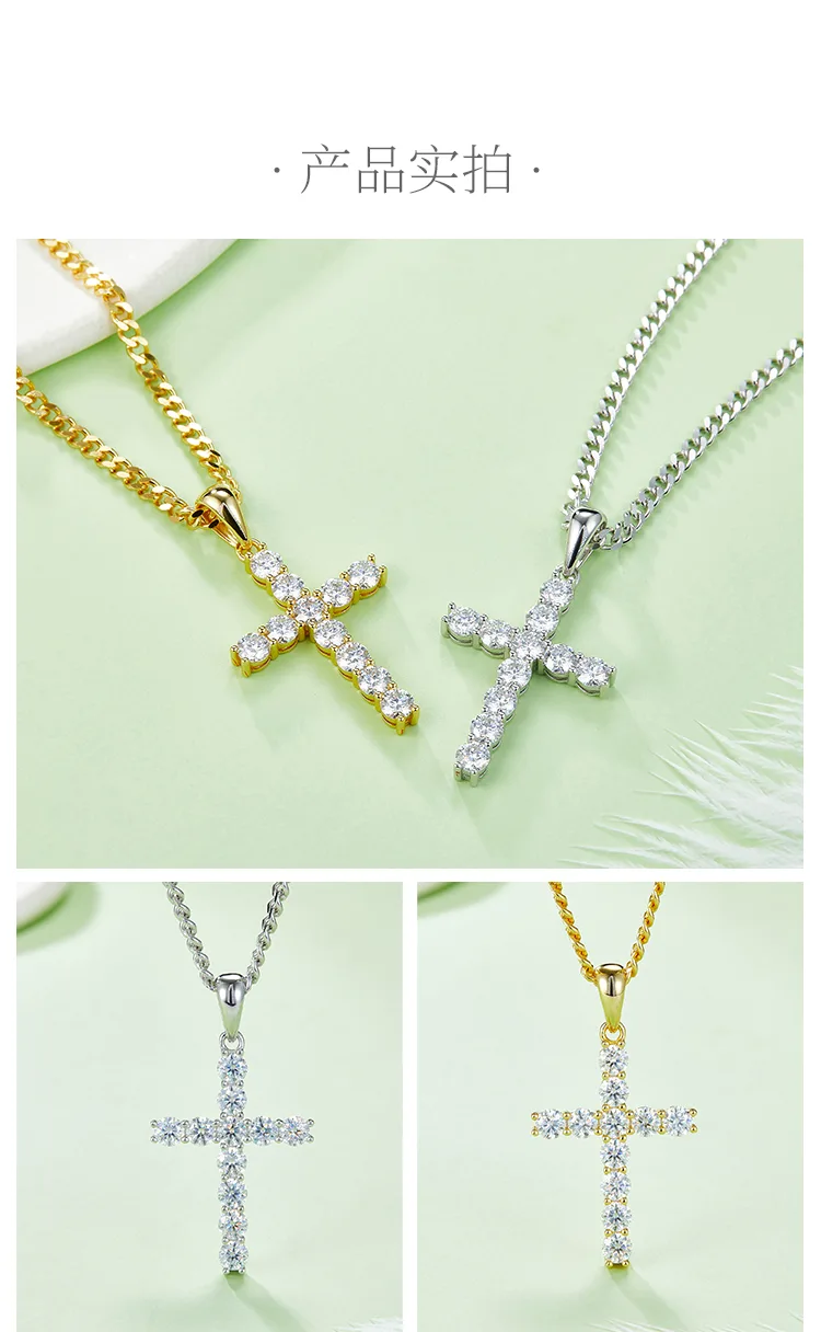 Classic Cross Necklace S925 Silver Pendant Moissanite 4.0mmD detail 4