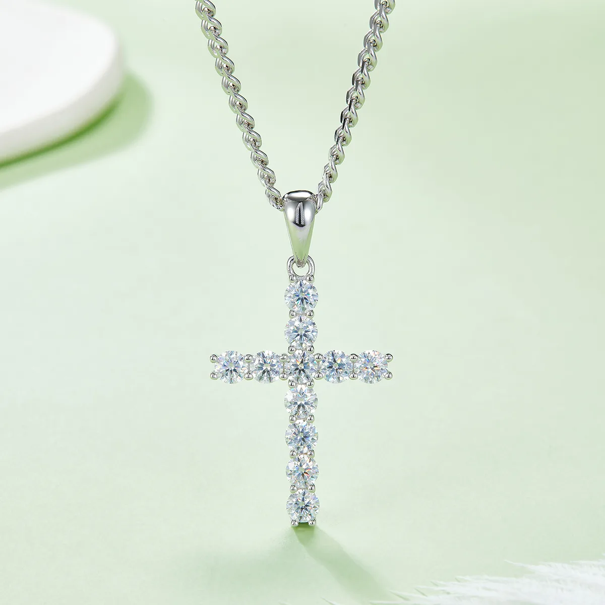 Classic Cross Necklace S925 Silver Pendant Moissanite 4.0mmD