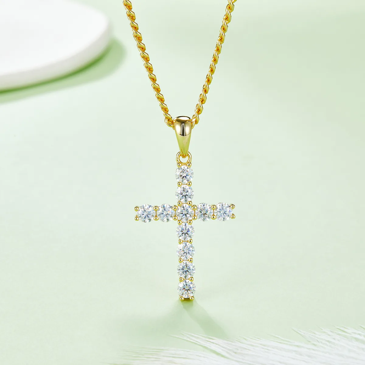 Classic Cross Necklace S925 Silver Pendant Moissanite 4.0mmD