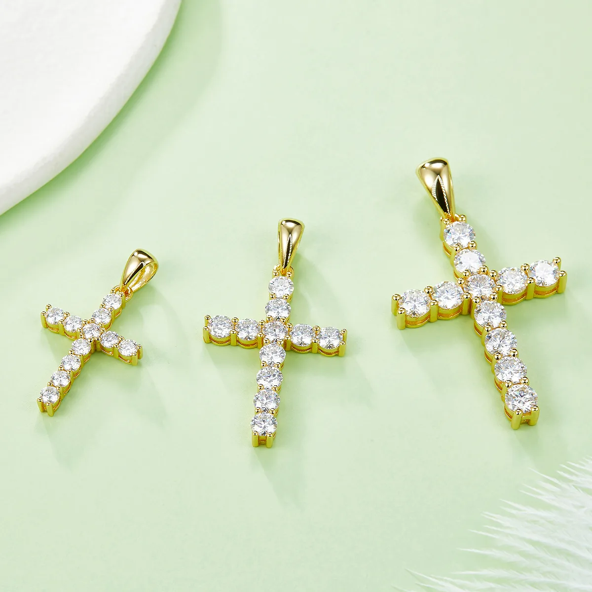 Classic Cross Necklace S925 Silver Pendant Moissanite 4.0mmD