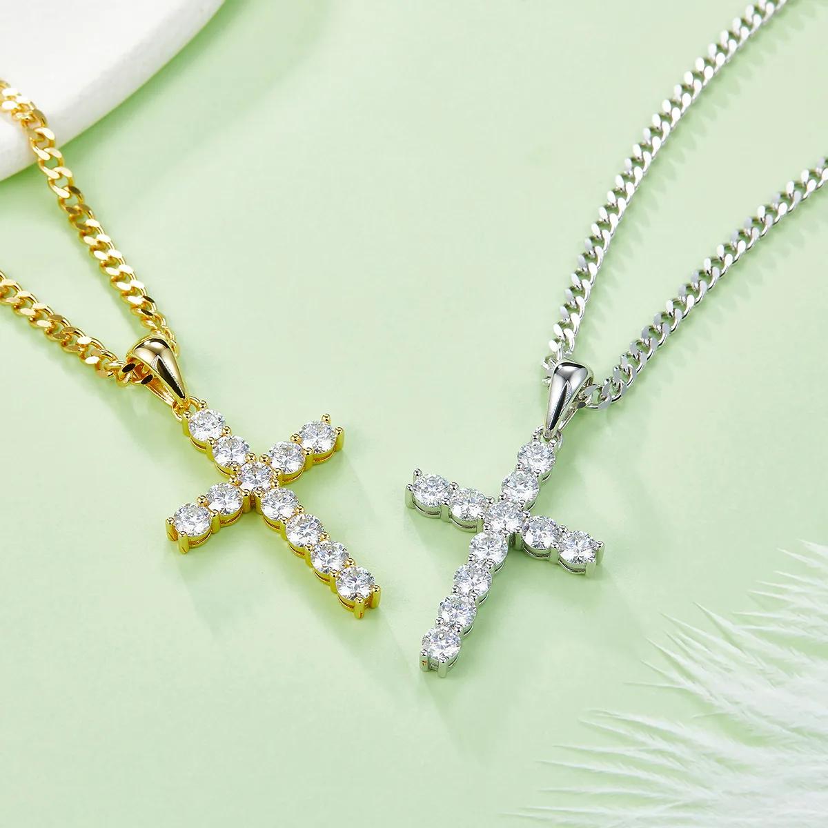 Classic Cross Necklace S925 Silver Pendant Moissanite 4.0mmD