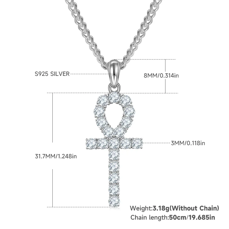 Fashion Cross Necklace S925 Silver Pendant Moissanite 3.0mmD