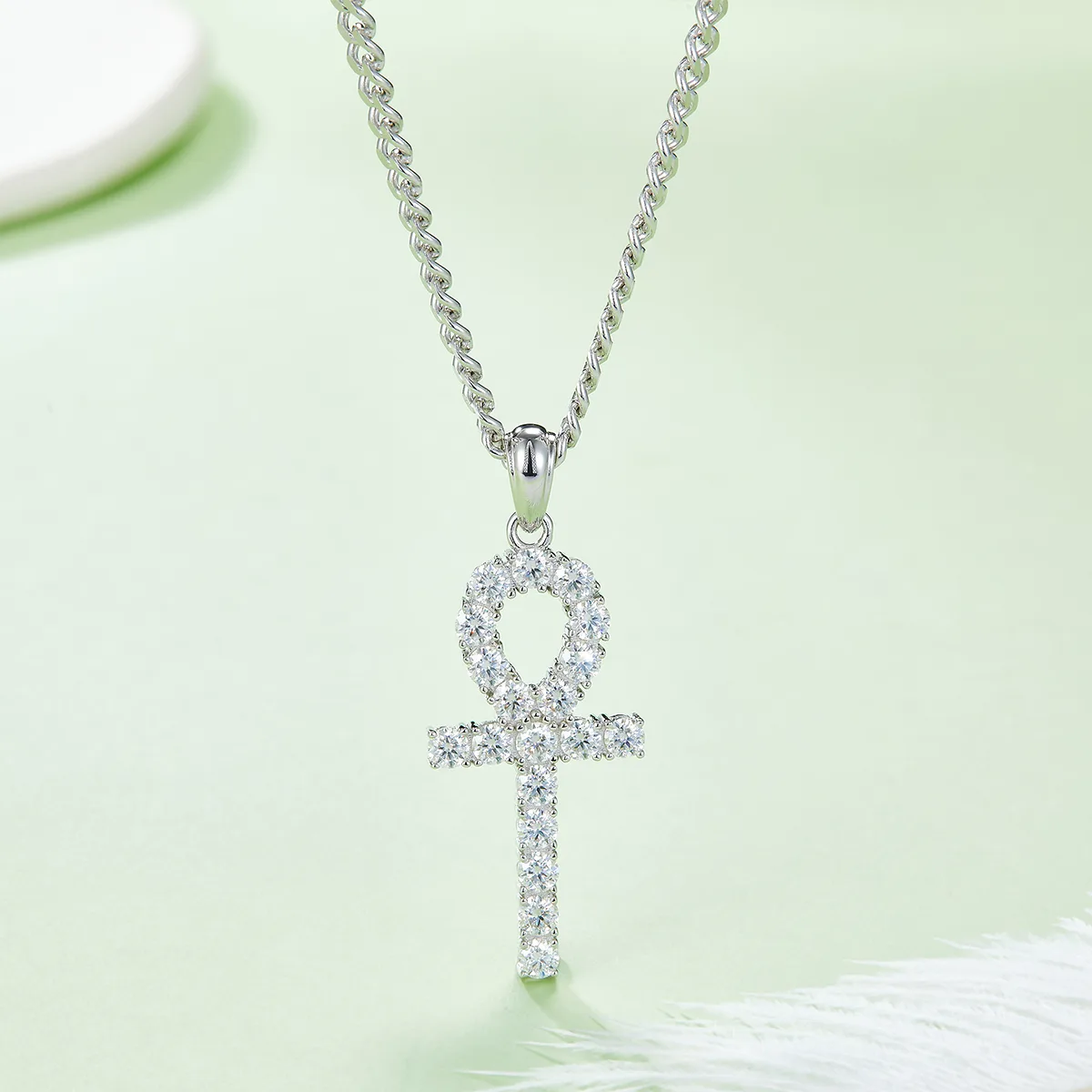 Fashion Cross Necklace S925 Silver Pendant Moissanite 3.0mmD